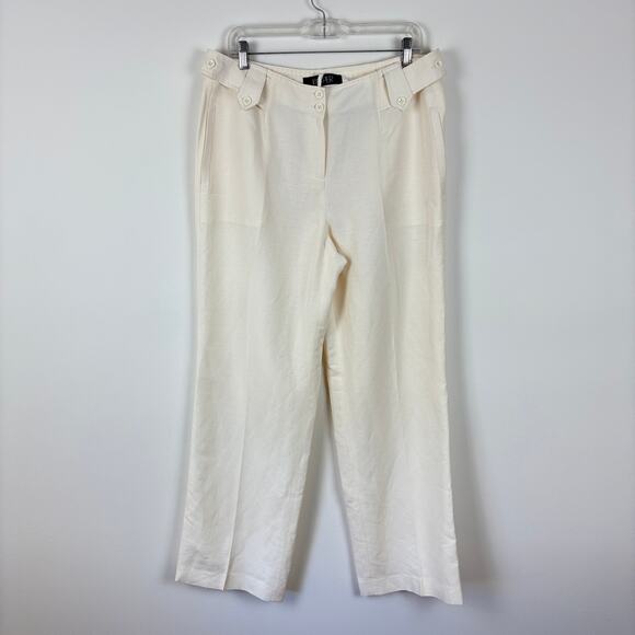 Kasper White Trouser Pants Linen Blend 12 pockets casual career office - Picture 1 of 9